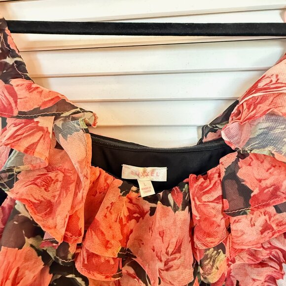 Red Floral Ruffle Maxi Dress Sz L - Picture 5 of 5